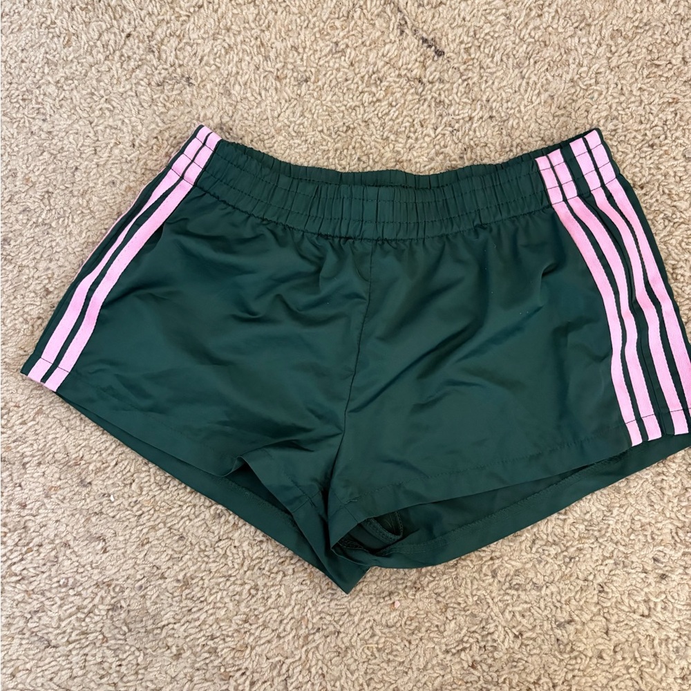 Edikted Dark Green and Pink Athletic Shorts